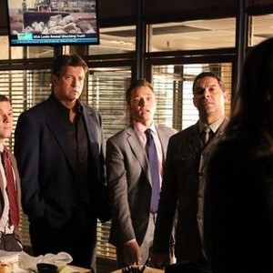 Castle, from left: Joshua Biton, Nathan Fillion, Seamus Dever, Jon Huertas, 'Need to Know', Season 6, Ep. #3, 10/07/2013, ©ABC
