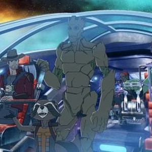 Marvel's Guardians of the Galaxy, from left: Will Friedle, Trevor Devall, Kevin Michael Richardson, Vanessa Marshall, 'Crystal Blue Persuasion', Season 1, Ep. #11, ©DISNEYXD