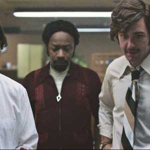THE STANFORD PRISON EXPERIMENT, Billy Crudup (left), Nelsan Ellis (back), Matt Bennett  (right), 2015. ph: Steve Dietl/©IFC Films