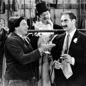 A NIGHT AT THE OPERA, Chico Marx, Sig Rumann, Groucho Marx, 1935, negoitating the contract