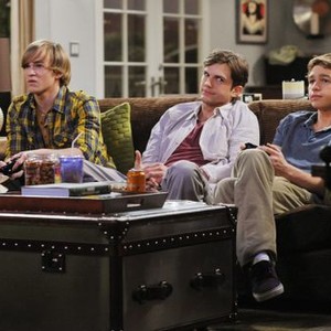 Two and a Half Men, Graham Patrick Martin (L), Ashton Kutcher (C), Angus T. Jones (R), 'Palmdale, Ech', Season 9, Ep. #19, 03/19/2012, ©CBS