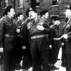 CARRY ON SERGEANT, Charles Hawtrey (third from left, glasses), Eric Barker (center, moustache, hand to chest), William Hartnell (far right), 1958