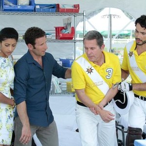 Royal Pains, from left: Reshma Shetty, Mark Feuerstein, Gary Cole, Khotan, 'Who's Your Daddy', Season 4, Ep. #10, 08/22/2012, ©USA