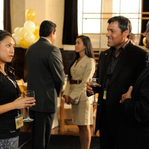 Psych, Liza LaPira (L), Jerry Rector (C), Cheech Marin (R), 'Let's Doo-Wop It Again', Season 6, Ep. #13, 03/21/2012, ©USA