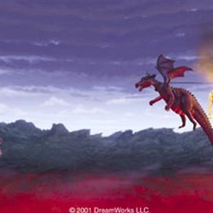 The Dragon makes a futile attempt to catch the escaping Shrek (MIKE MYERS), Donkey (EDDIE MURPHY) and Princess Fiona (CAMERON DIAZ) in DreamWorks Pictures' irreverent computer animated comedy SHREK. photo 14