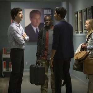 The Newsroom, from left: Hamish Linklater, Chris Chalk, Dev Patel, Alison Pill, 'Unintended Consequences', Season 2, Ep. #4, 08/04/2013, ©HBO