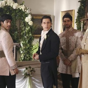 Once Upon A Time In Wonderland, from left: Dejan Loyola, Peter Gadiot, Raza Jaffrey, Heather Doerksen, 'And They Lived ', Season 1, Ep. #13, 04/03/2014, ©ABC