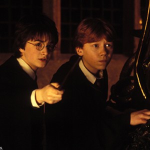 DANIEL RADCLIFFE and RUPERT GRINT in Warner Bros. Pictures' family adventure film "Harry Potter and the Chamber of Secrets."