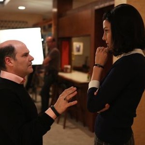 Mad Men, Matthew Weiner (L), Jessica Paré (R), 'In Care Of', Season 6, Ep. #13, 06/23/2013, ©AMC