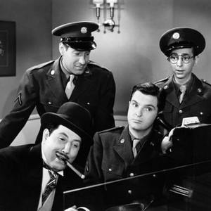 SEVEN DAYS LEAVE, from left, Harold Peary, Buddy Clark,  Peter Lind Hayes, Arnold Stang, 1942
