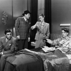 THE KID FROM BROOKLYN, from left: Steve Cochran, Lionel Stander, Eve Arden, Walter Abel, 1946