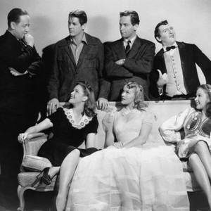 YOUNG AND WILLING, (standing) Robert Benchley, James Brown, William Holden, Eddie Bracken, (seated) Barbara Britton, Martha O'Driscoll, Susan Hayward, 1943