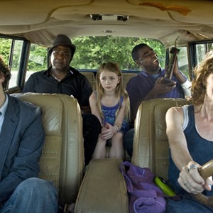 (L-R) Jesse Eisenberg as Eli, Isiah Whitlock Jr. as Black, Emma Rayne Lyle as Nicole, Tracy Morgan as Sprinkles and Melissa Leo as Penny in "Why Stop Now?."