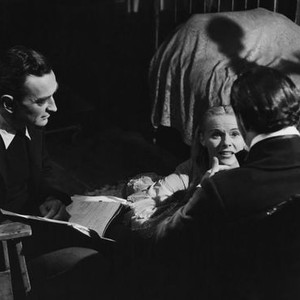 MADELEINE, from left: director David Lean, Ann Todd, Ivan Desny (back to camera) rehearsing on set, 1950