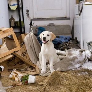 Marley takes a breather after demolishing the Grogan's garage in "Marley & Me."