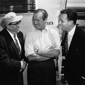 MY MAN GODFREY, from left, director Henry Koster, David Niven, producer Ross Hunter, 1957