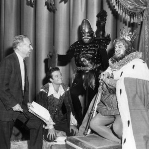 THE WONDERFUL WORLD OF THE BROTHERS GRIMM, producer, director George Pal, Russ Tamblyn, Jim Backus, on-set, 1962