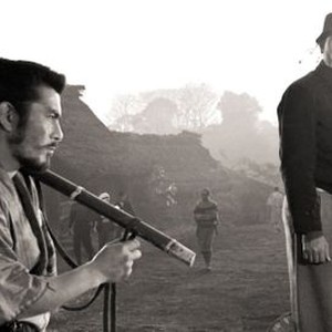 SEVEN SAMURAI, (aka SHICHININ NO SAMURAI), from left: Toshiro Mifune, director Akira Kurosawa, on set, 1954