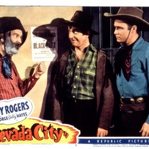 NEVADA CITY, from left: Gabby Hayes, Syd Saylor, Roy Rogers, 1941