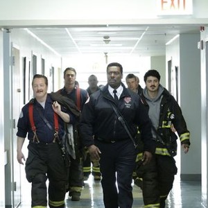 Chicago Fire, from left: Christian Stolte, Taylor Kinney, Eamonn Walker, Yuri Sardarov, 'A Hell Of A Ride', Season 1, Ep. #24, 05/22/2013, ©NBC