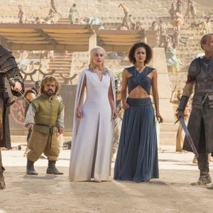 Game of Thrones, from left: Michiel Huisman, Peter Dinklage, Emilia Clarke, Nathalie Emmanuel, Iain Glen, 'The Dance of Dragons', Season 5, Ep. #9, 06/07/2015, ©HBOMR