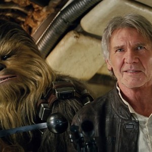 STAR WARS: THE FORCE AWAKENS, (aka STAR WARS: EPISODE VII - THE FORCE AWAKENS), from left: Peter Mayhew, as Chewbacca, Harrison Ford, as Han Solo, 2015. ©Walt Disney Studios Motion Pictures/Lucasfilm Ltd.