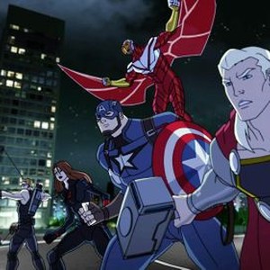 Marvel's Avengers Assemble, from left: Laura Bailey, Roger Craig Smith, Bumper Robinson, Travis Willingham, 'The Ultimates', Season 3: Ultron Revolution, Ep. #2, ©DISNEYXD