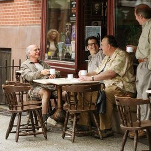 WHATEVER WORKS, sitting, from left: Larry David, Adam Brooks, Lyle Kanouse, 2009. ©Sony Pictures Classics