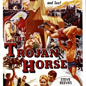 THE WOODEN HORSE OF TROY TROJAN ORIGINAL LOBBY CARD STEVE REEVES FIGHT SCENE 