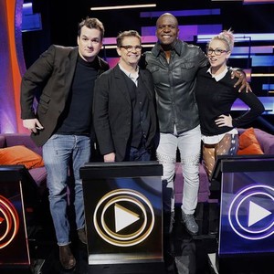 World's Funniest Fails, from left: Jim Jefferies, Dana Gould, Terry Crews, Iliza Shlesinger, 'Worlds Funniest Fails: First Look (streaming only)', Season 1, Ep. #11, ©FOX