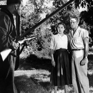 RUN FOR THE SUN, from left, Trevor Howard, Jane Greer, Richard Widmark, 1956