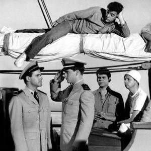 THE WACKIEST SHIP IN THE ARMY, John Lund, Jack Lemmon, Ricky Nelson, Joby Baker, Alvy Moore, Mike Kellin (bottom); Warren Berlinger (top laying down), 1960