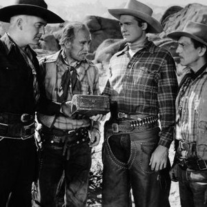 BAR 20, from left: William Boyd, Andy Clyde, George Reeves, Francis McDonald, 1943