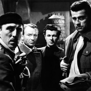 THE COLDITZ STORY, from left: Lionel Jeffries, John Mills, Bryan Forbes, Christopher Rhodes, 1955,  tcs1955jm-fsct005(tcs1955jm-fsct005)