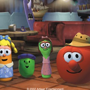 The Veggies (Junior Asparagus, Laura Carrot, Percy, Annie, Bob the Tomato and Archibald Asparagus) in a restaurant in "Jonah: A VeggieTales Movie."