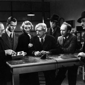 NIGHT KEY, Frank Reicher, Alan Baxter, Jean Rogers, Boris Karloff, Ward Bond (rear), Hobart Cavanaugh, 1937