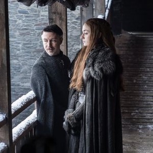 Aidan Gillen as Petyr "Littlefinger" Baelish and Sophie Turner as Sansa Stark (Helen Sloan/HBO)