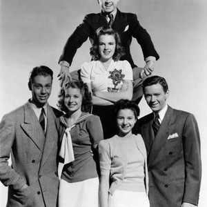 BABES ON BROADWAY, clockwise from top, Mickey Rooney, Ray McDonald, Virginia Weidler, Annie Rooney, Richard Quine, Judy Garland, 1941