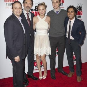 Steven Molaro, Chuck Lorre, Kaley Cuoco, Jim Parsons, Kunal Nayyar at arrivals for THE BIG BANG 100th Episode Celebration, California Science Center, Los Angeles, CA December 15, 2011. Photo By: Emiley Schweich/Everett Collection