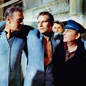 THE WRECK OF THE MARY DEARE, from left, Gary Cooper, Charlton Heston, Peter Illing, 1959