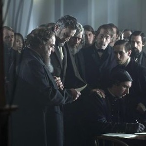 LINCOLN, Bruce McGill (left), Daniel Day-Lewis as President Abraham Lincoln (center), Grainger Hines (right of center), Adam Driver (sitting, front), 2012, ph: David James/TM and Copyright ©20th Century Fox Film Corp. All rights reserved.