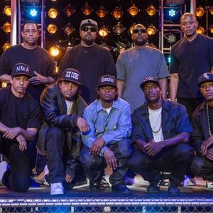 STRAIGHT OUTTA COMPTON, top, from left, Dj Yella, Ice Cube, MC Ren, Dr. Dre, bottom, from left, Neil Brown Jr., as Dj Yella, O'Shea Jackson Jr., as Ice Cube, Jason Mitchell, as Eazy-E, Aldis Hodge, as MC Ren, Corey Hawkins, as Dr. Dre, 2015. ph: Jamie Trueblood/©Universal Pictures