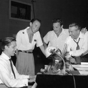 YOUNG AT HEART,  Bill Miller, Frank Sinatra, Gordon Douglas, Ray Heindorf on set, 1955