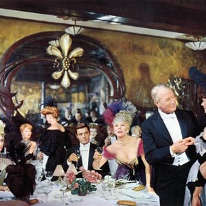 GIGI, Louis Jourdan, Eva Gabor, Maurice Chevallier, 1958, dining.