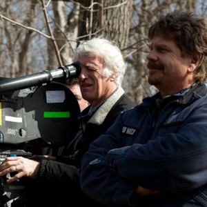 THE COMPANY MEN, foreground from left: cinematographer Roger Deakins, writer/director John Wells, on set, 2010