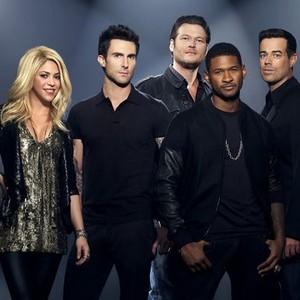 Shakira, Adam Levine, Blake Shelton, Usher and Carson Daly (from left)