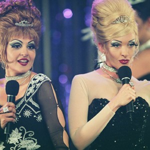 (L to R) Connie (NIA VARDALOS) and Carla (TONI COLLETTE) onstage as their drag alter egos in the new comedy, Connie and Carla. photo 15