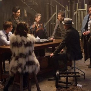 NOW YOU SEE ME 2, from left, facing camera: Dave Franco, Jay Chou, Tsai Chin, Jesse Eisenberg, Mark Ruffalo; with backs turned, from left: Lizzy Caplan, Woody Harrelson, 2016. ph: Jay Maidment/© Summit Entertainment