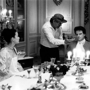 VALMONT, from left, Meg Tilly, director Milos Forman, Colin Firth, on-set, 1989, ©Orion Pictures