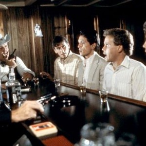 PORKY'S REVENGE, Chuck Mitchell (with cigar), Mark Herrier, Scott Colomby, Dan Monahan, Wyatt Knight, 1985, TM and Copyright (c)20th Century Fox Film Corp. All rights reserved.